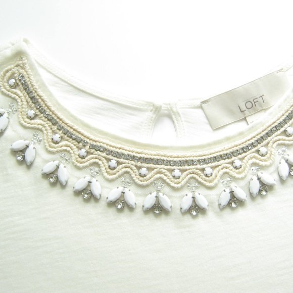 ANN TAYLOR LOFT White and cream embellished top - Picture 4 of 7